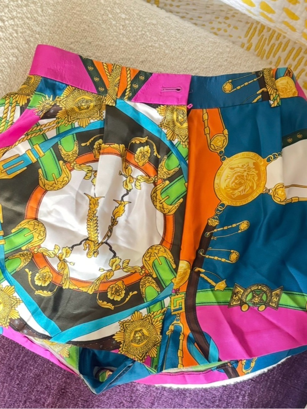 Versace Pink, Teal, Orange and Gold Baroque Print Women's Shorts